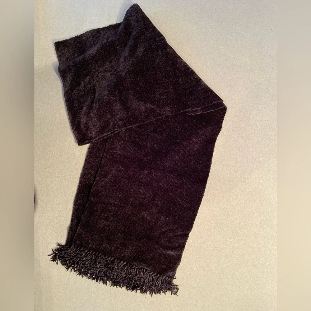 Black Chenille scarf, Unisex, fringe, 10” x‎ 70”
